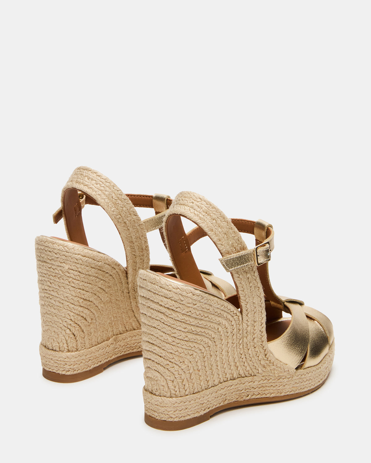 THELMA Gold Leather Espadrille Wedge Ankle Strap Women's Sandal | Steve Madden Featured
