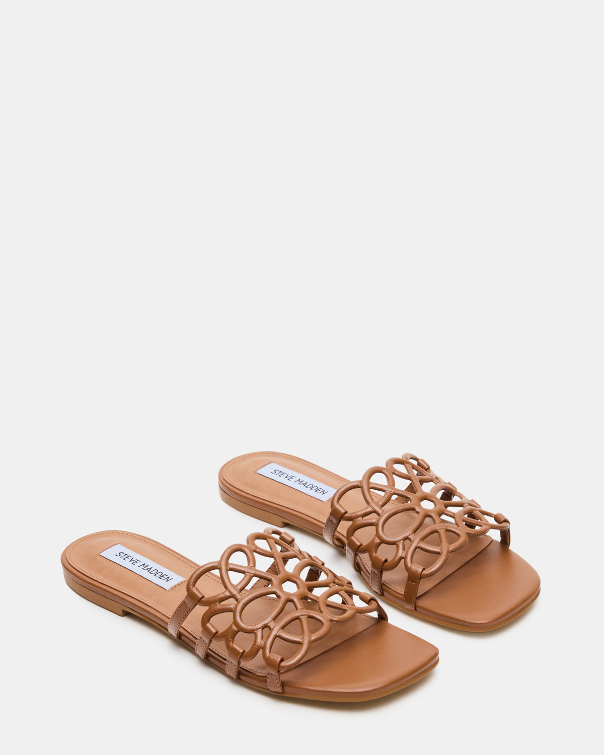 LOTUS Tan Leather Square-Toe Slide Women's Sandal | Steve Madden Signature