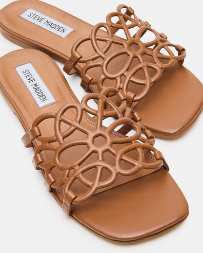 LOTUS Tan Leather Square-Toe Slide Women's Sandal | Steve Madden Signature