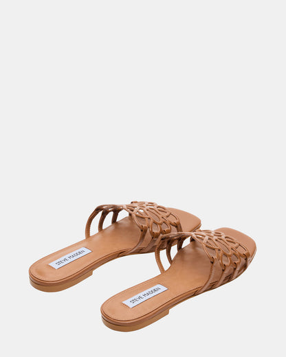LOTUS Tan Leather Square-Toe Slide Women's Sandal | Steve Madden Signature