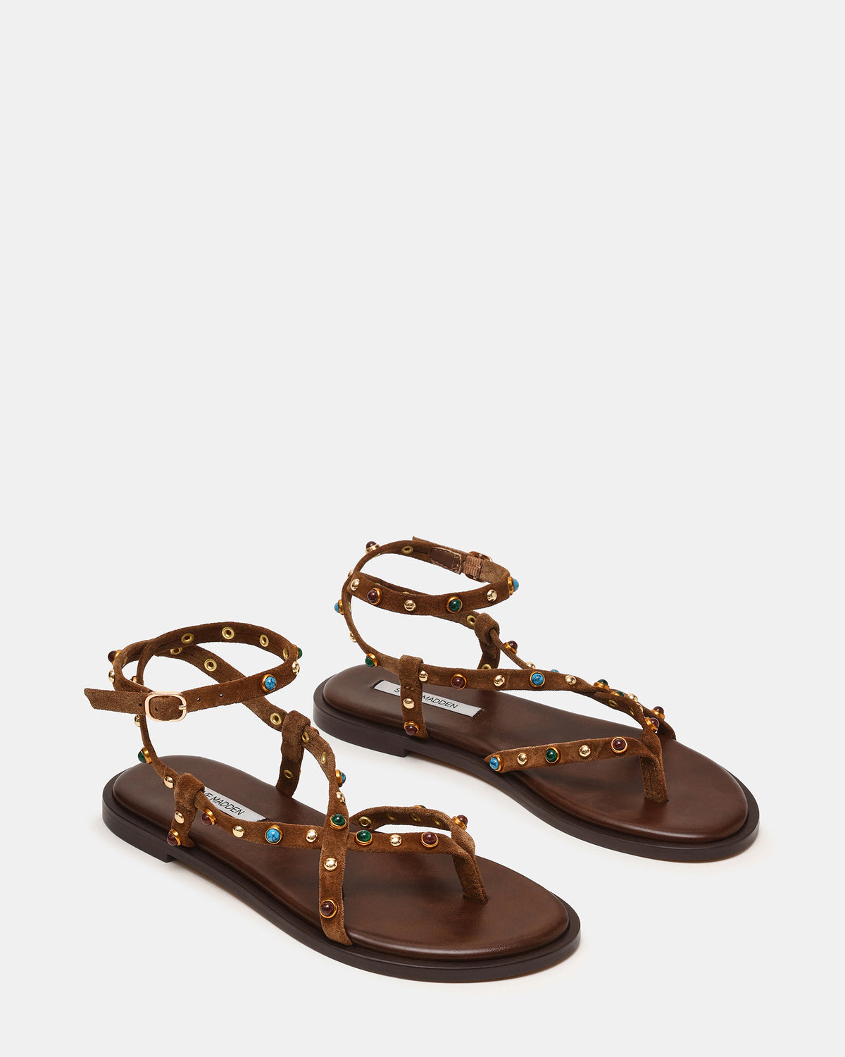 MATHIS Tan Suede Studded Embellished Strappy Thong Women's Sandal | Steve Madden Signature
