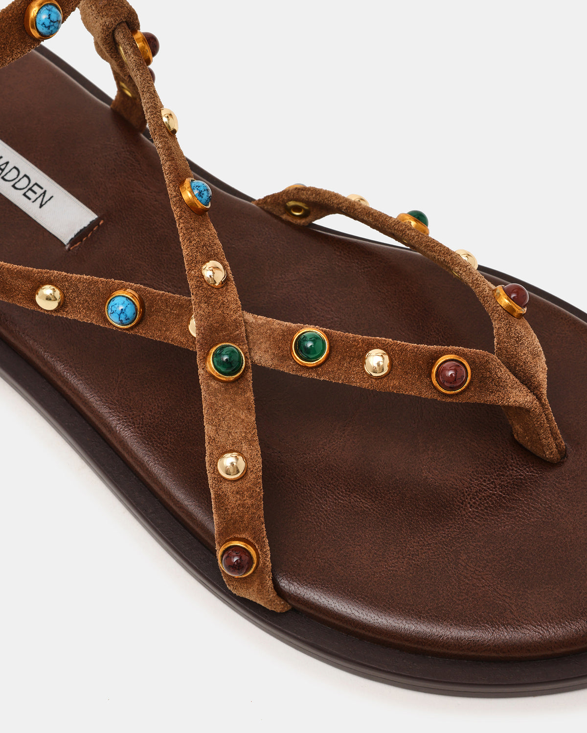 MATHIS Tan Suede Studded Embellished Strappy Thong Women's Sandal | Steve Madden Signature