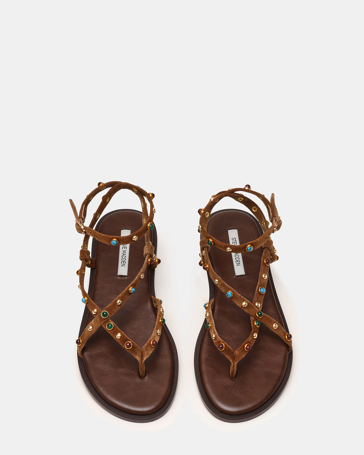 MATHIS Tan Suede Studded Embellished Strappy Thong Women's Sandal | Steve Madden Signature