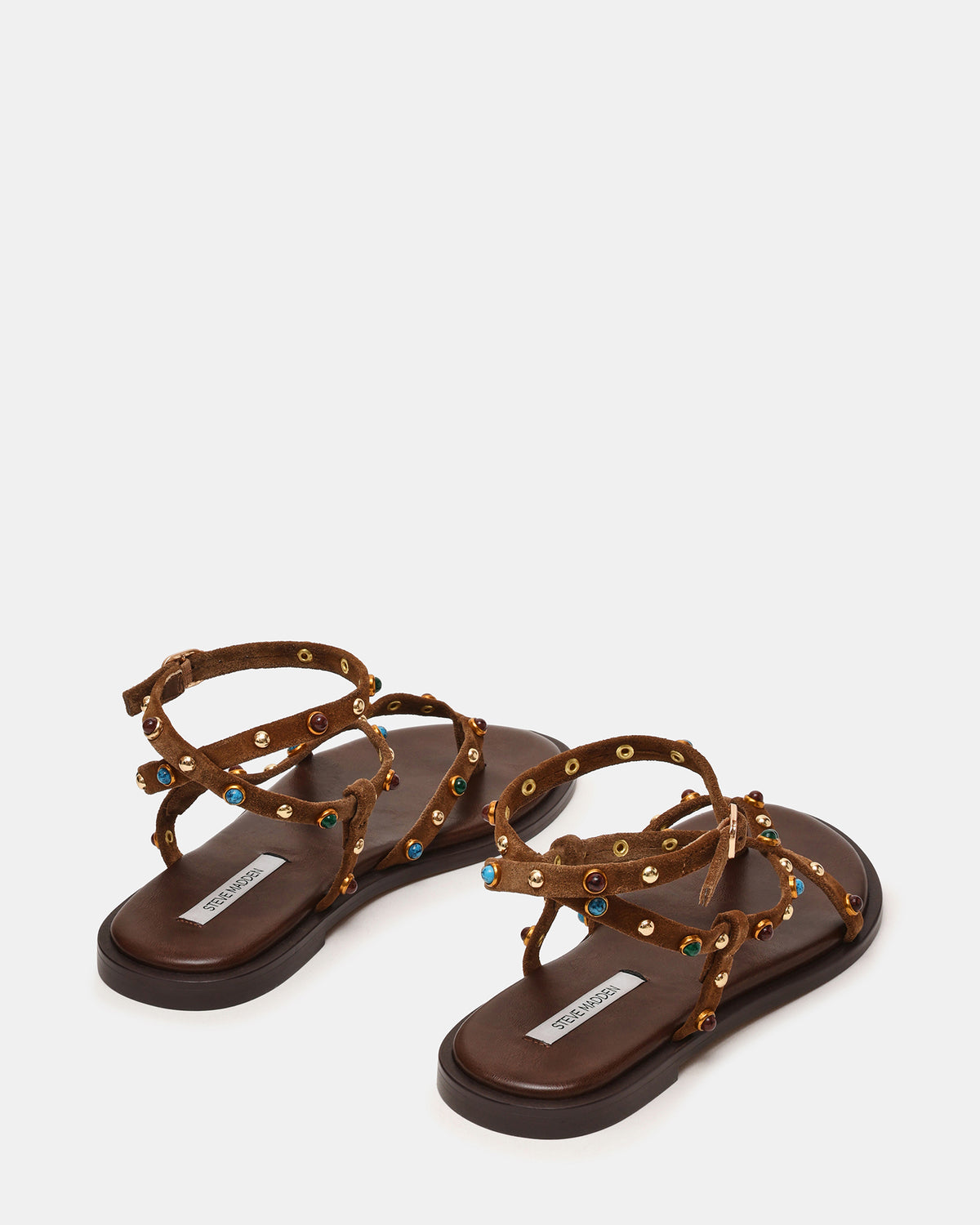 MATHIS Tan Suede Studded Embellished Strappy Thong Women's Sandal | Steve Madden Signature