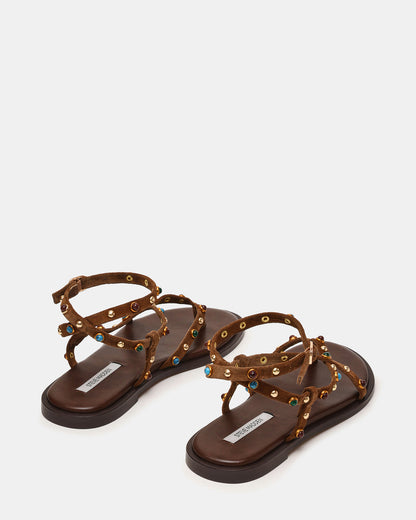 MATHIS Tan Suede Studded Embellished Strappy Thong Women's Sandal | Steve Madden Signature