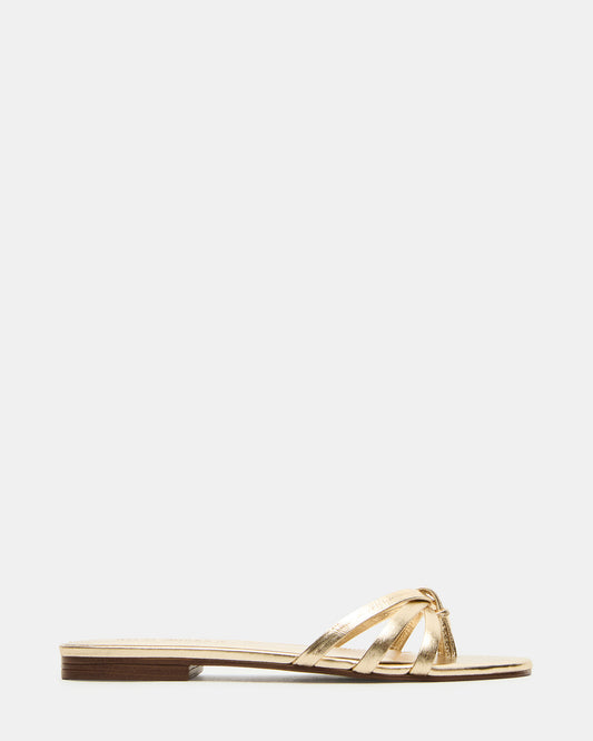 CALISSI Champagne Leather Strappy Women's Slide Sandal | Steve Madden Great Value