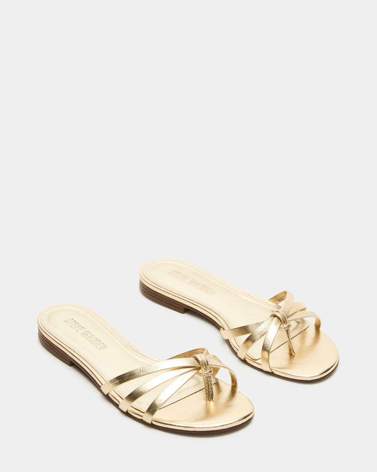 CALISSI Champagne Leather Strappy Women's Slide Sandal | Steve Madden Great Value