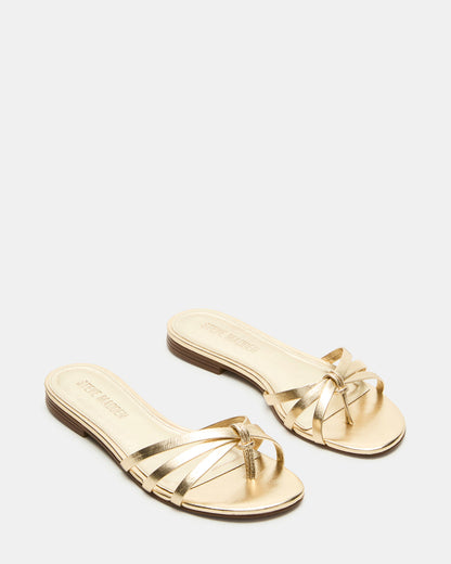 CALISSI Champagne Leather Strappy Women's Slide Sandal | Steve Madden Great Value