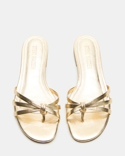 CALISSI Champagne Leather Strappy Women's Slide Sandal | Steve Madden Great Value