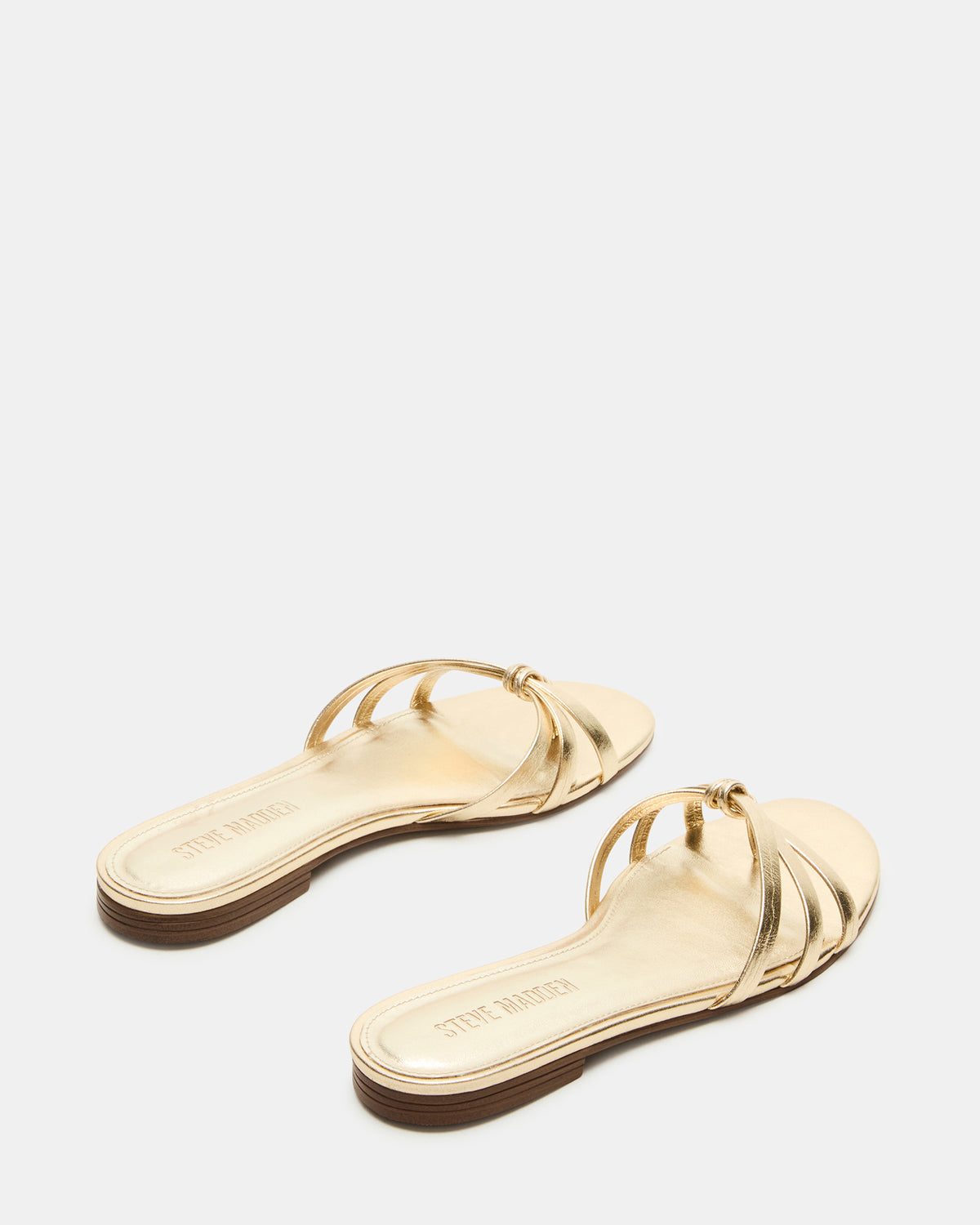 CALISSI Champagne Leather Strappy Women's Slide Sandal | Steve Madden Great Value