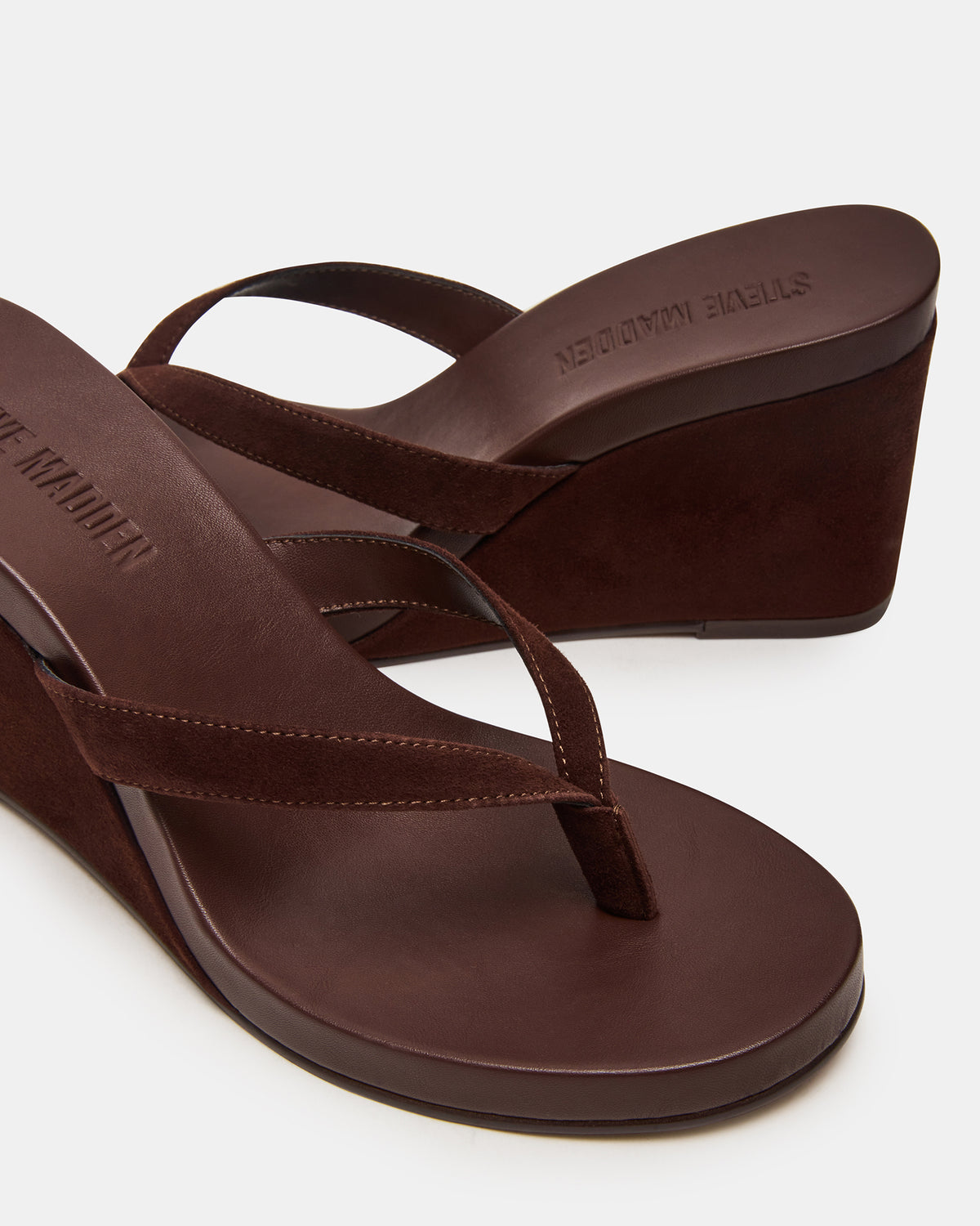 PLAYING Brown Suede Thong Wedge Women's Sandal | Steve Madden Special Offer