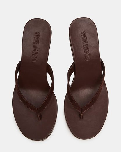 PLAYING Brown Suede Thong Wedge Women's Sandal | Steve Madden Special Offer