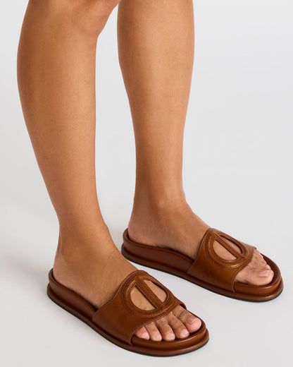 ZOSIA Cognac Leather Cut-Out Slide Footbed Women's Sandal | Steve Madden Deals