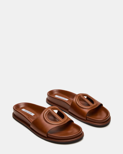 ZOSIA Cognac Leather Cut-Out Slide Footbed Women's Sandal | Steve Madden Deals