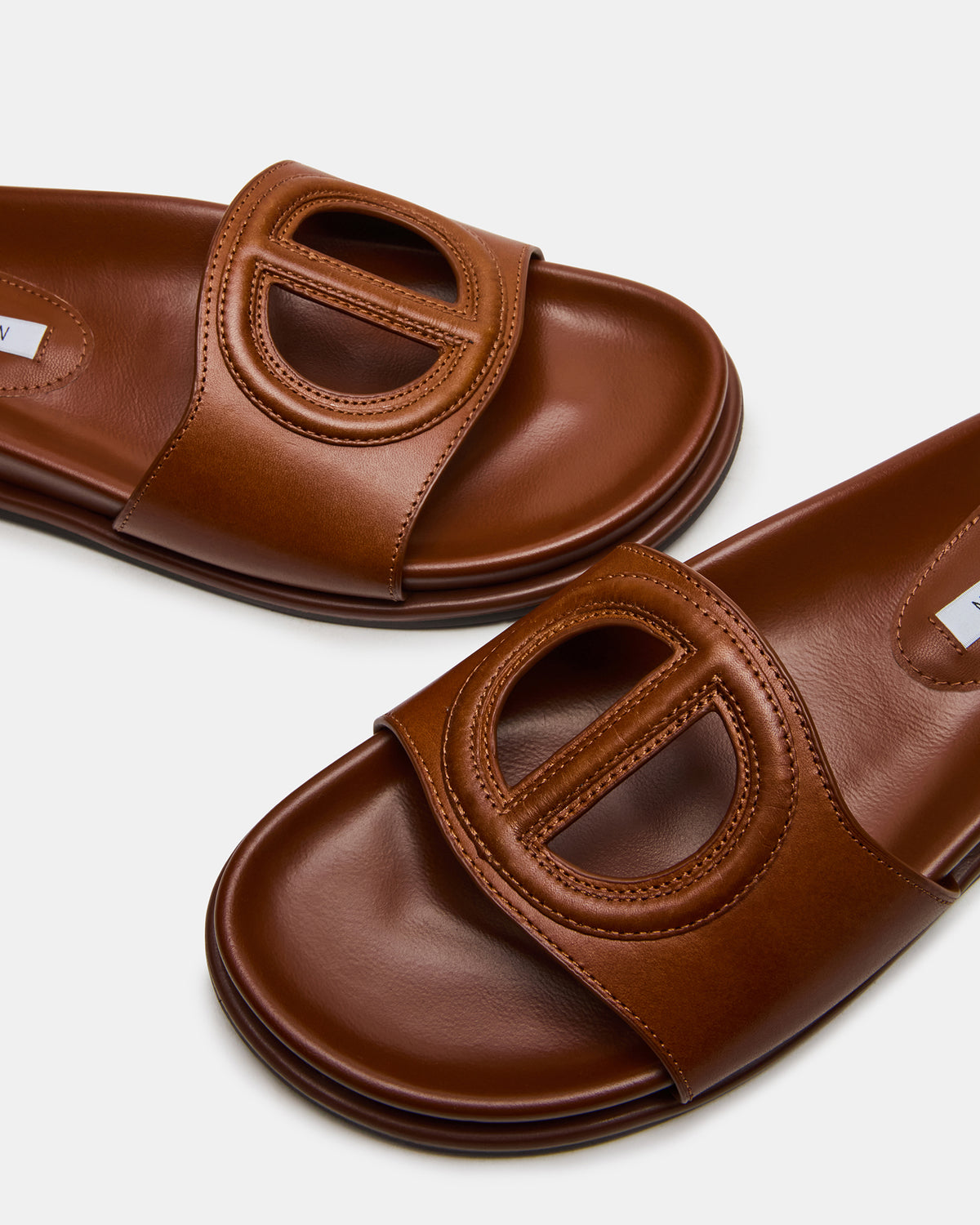 ZOSIA Cognac Leather Cut-Out Slide Footbed Women's Sandal | Steve Madden Deals