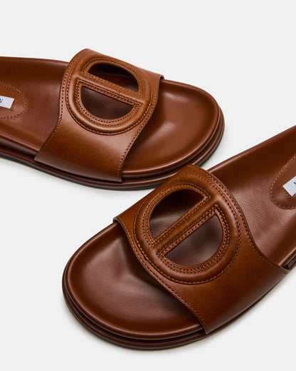 ZOSIA Cognac Leather Cut-Out Slide Footbed Women's Sandal | Steve Madden Deals