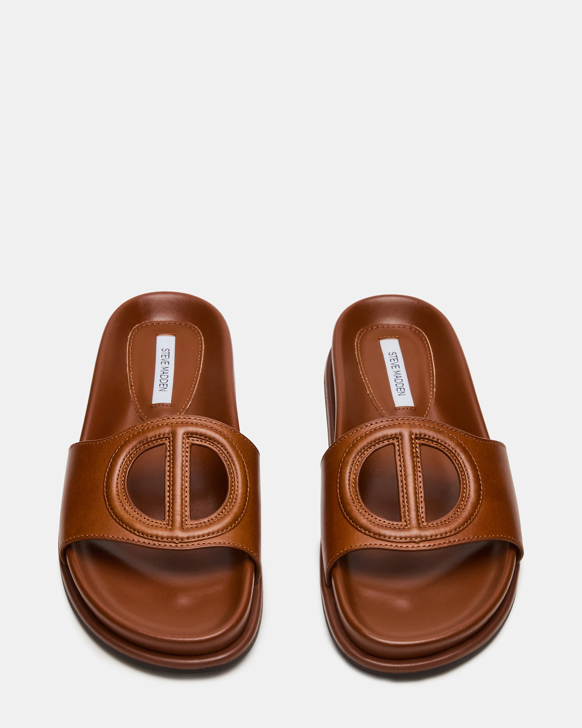 ZOSIA Cognac Leather Cut-Out Slide Footbed Women's Sandal | Steve Madden Deals