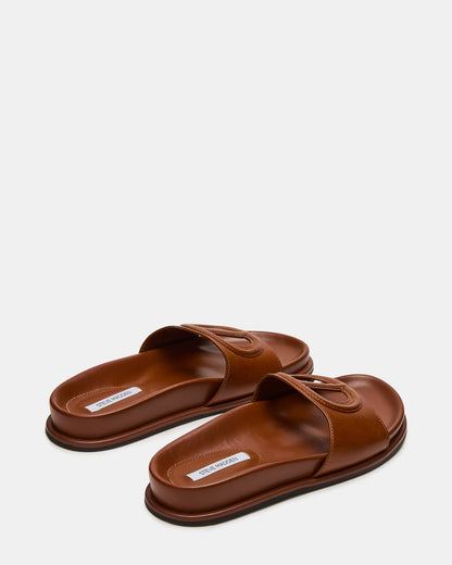 ZOSIA Cognac Leather Cut-Out Slide Footbed Women's Sandal | Steve Madden Deals