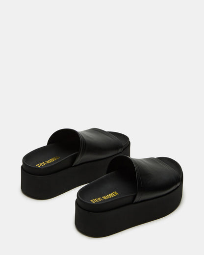 ARWEN Black Leather Women's Platform Footbed Slide Chunky Sandal | Steve Madden New
