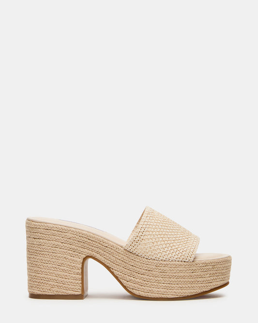 TRIPPY Natural Raffia Platform Mule Women's Sandal | Steve Madden Value