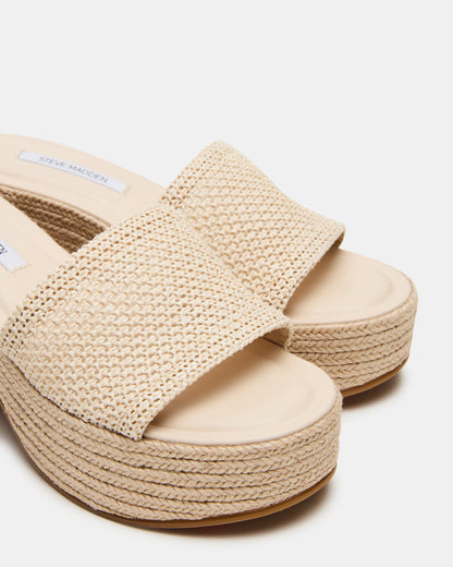 TRIPPY Natural Raffia Platform Mule Women's Sandal | Steve Madden Value