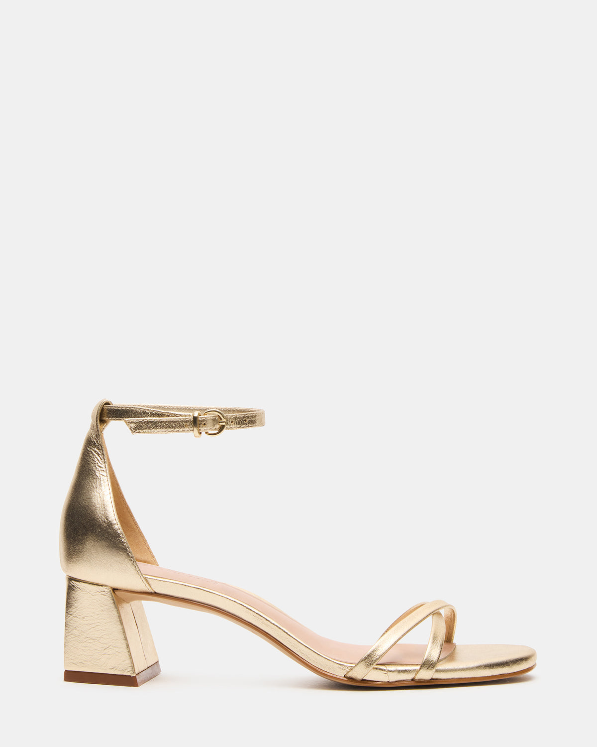 RAE Gold Leather Strappy Block Heel Women's Sandal | Steve Madden Exclusive