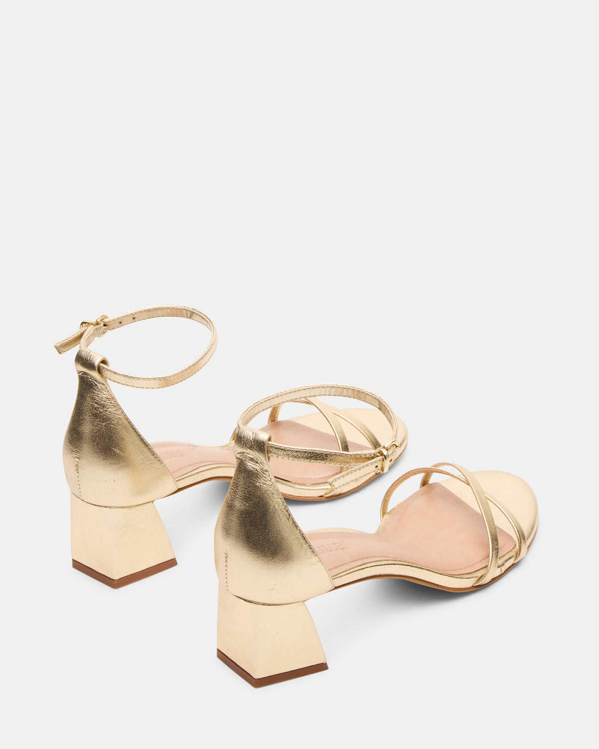 RAE Gold Leather Strappy Block Heel Women's Sandal | Steve Madden Exclusive