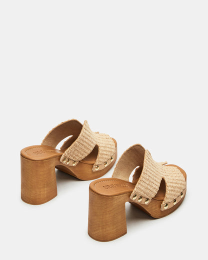 SUNKISSED Raffia Platform Block Heel Studded Women's Sandal | Steve Madden Essential