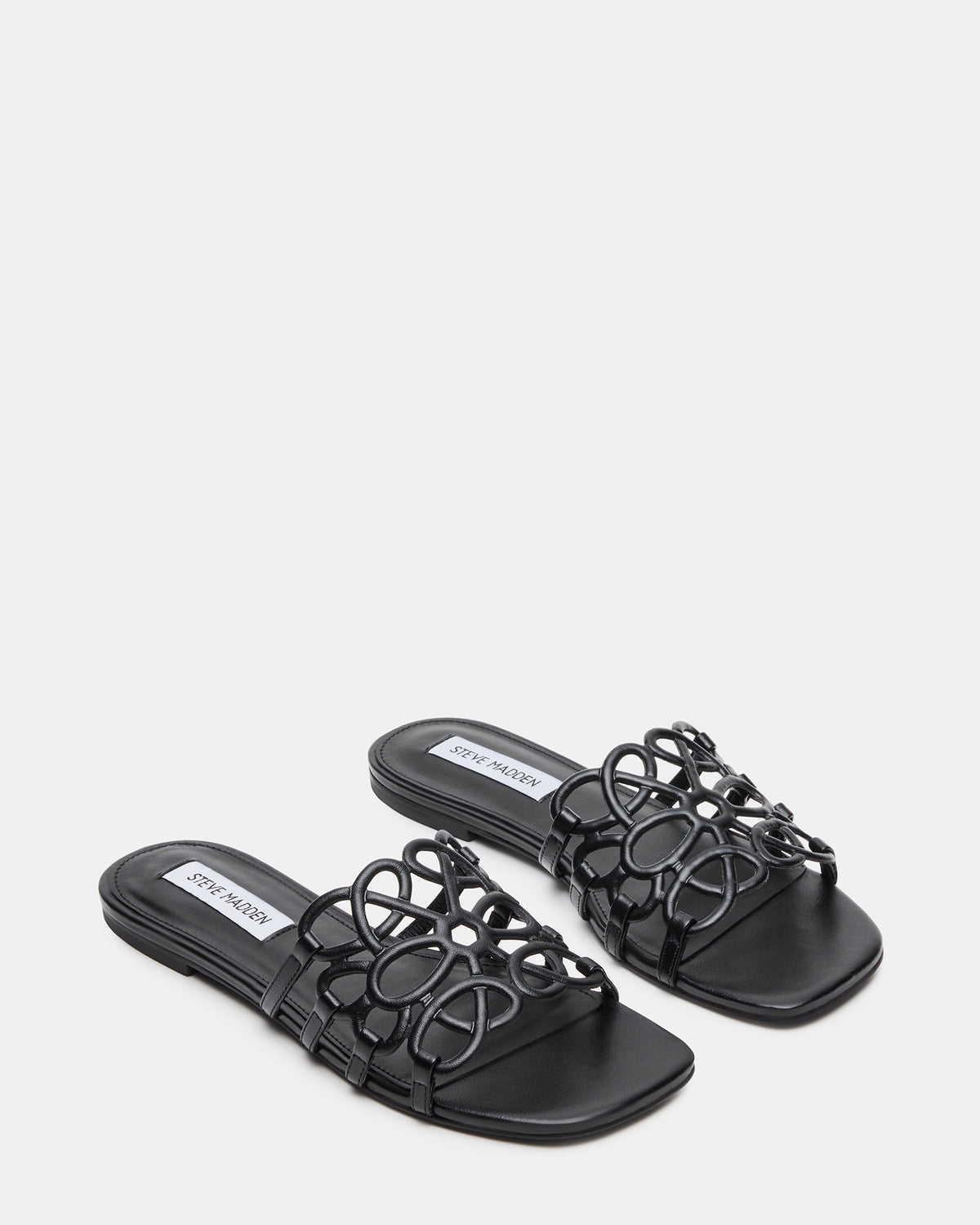 LOTUS Black Leather Square-Toe Slide Women's Sandal | Steve Madden New