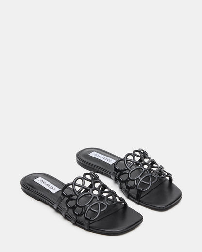 LOTUS Black Leather Square-Toe Slide Women's Sandal | Steve Madden New