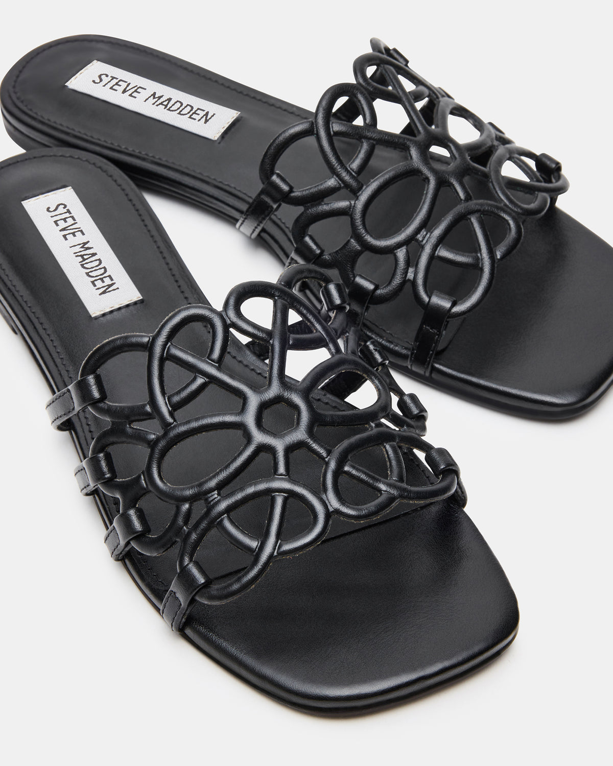 LOTUS Black Leather Square-Toe Slide Women's Sandal | Steve Madden New