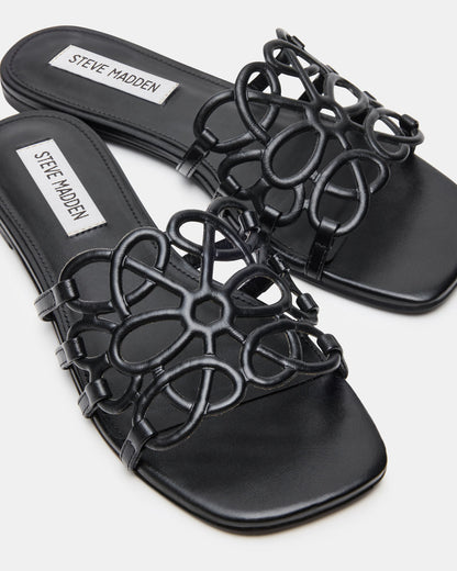 LOTUS Black Leather Square-Toe Slide Women's Sandal | Steve Madden New
