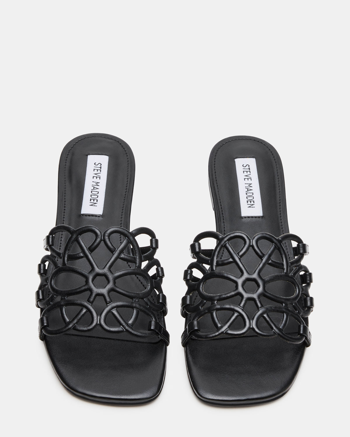 LOTUS Black Leather Square-Toe Slide Women's Sandal | Steve Madden New