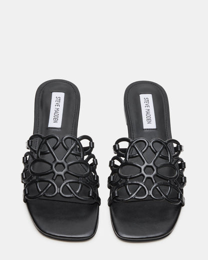 LOTUS Black Leather Square-Toe Slide Women's Sandal | Steve Madden New