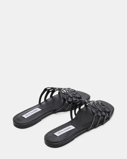 LOTUS Black Leather Square-Toe Slide Women's Sandal | Steve Madden New