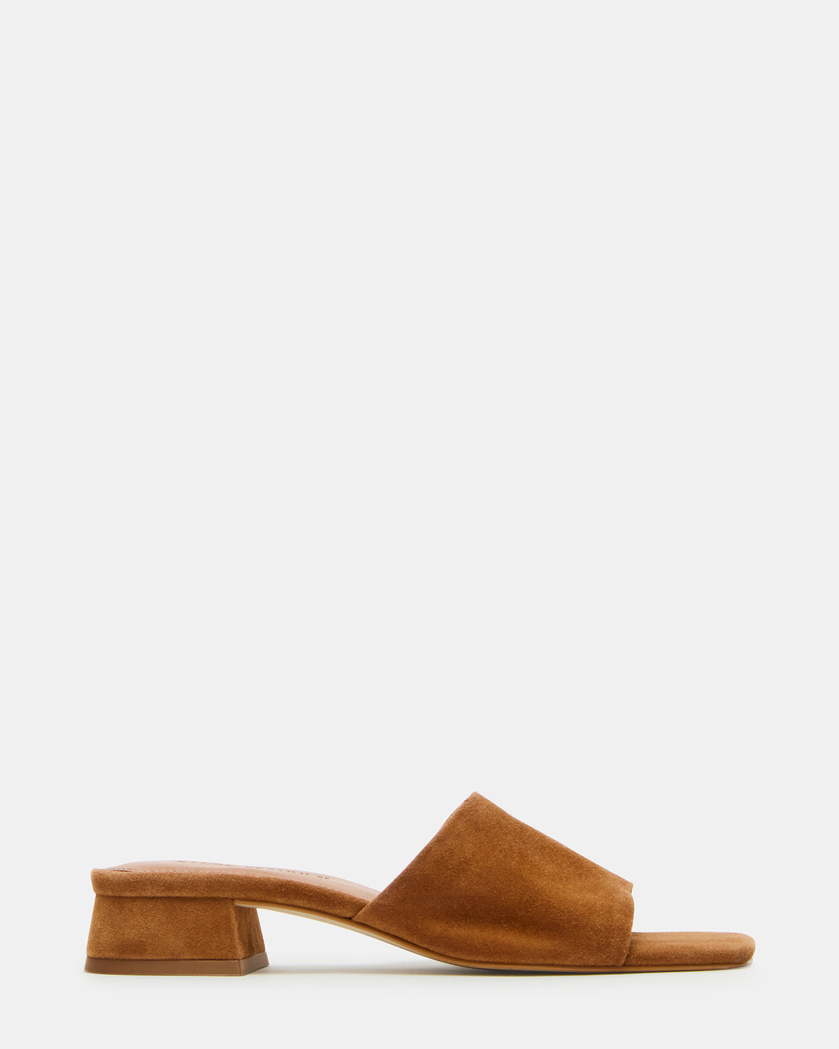 MONTGOMERY Chestnut Suede Square-Toe Slide Mule Women's Sandal | Steve Madden Trusted