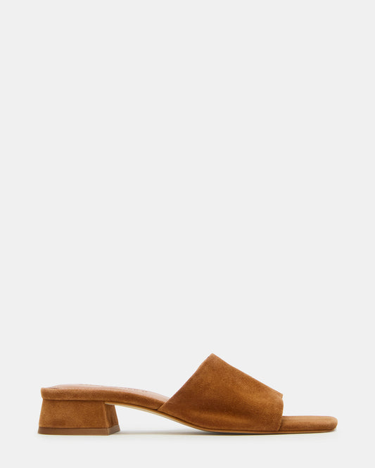 MONTGOMERY Chestnut Suede Square-Toe Slide Mule Women's Sandal | Steve Madden Trusted