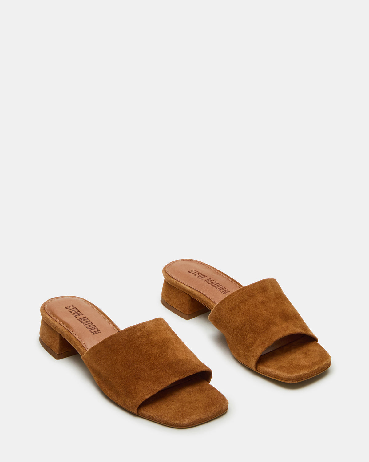 MONTGOMERY Chestnut Suede Square-Toe Slide Mule Women's Sandal | Steve Madden Trusted