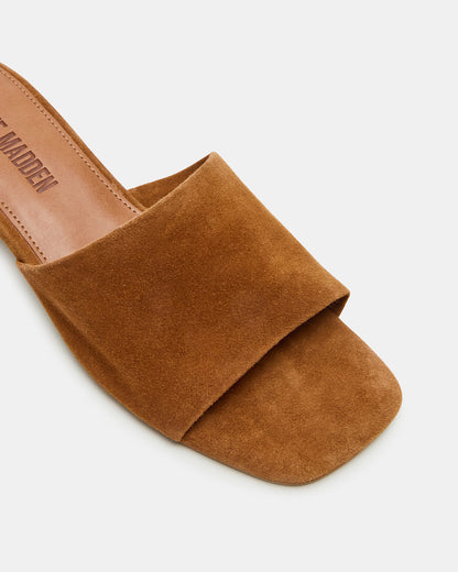 MONTGOMERY Chestnut Suede Square-Toe Slide Mule Women's Sandal | Steve Madden Trusted