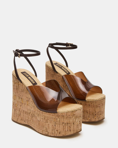 SINAI Brown Square-Toe Platform Wedge Strappy Women's Sandal | Steve Madden Popular