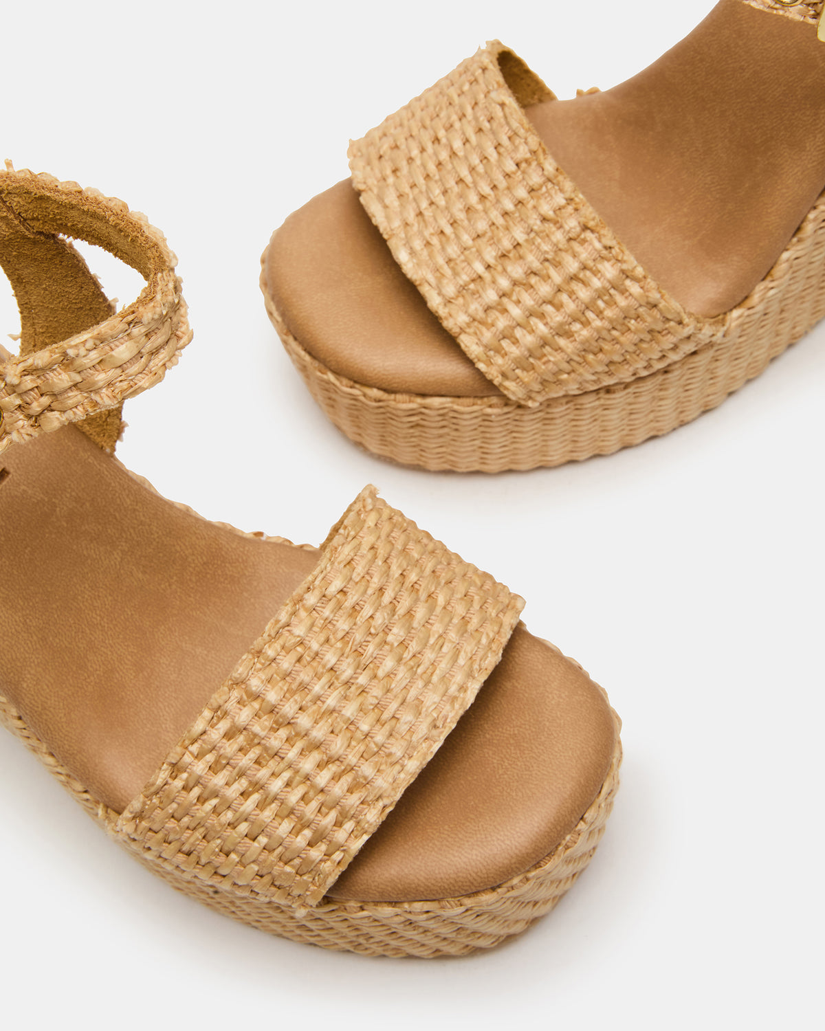 PALM Natural Raffia Platform Wedge Women's Sandal | Steve Madden Value