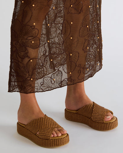 TULUM Brown Raffia Platform Flatform Women's Sandal | Steve Madden Value