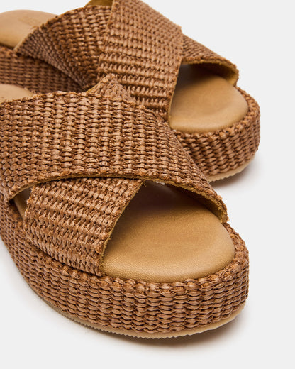TULUM Brown Raffia Platform Flatform Women's Sandal | Steve Madden Value