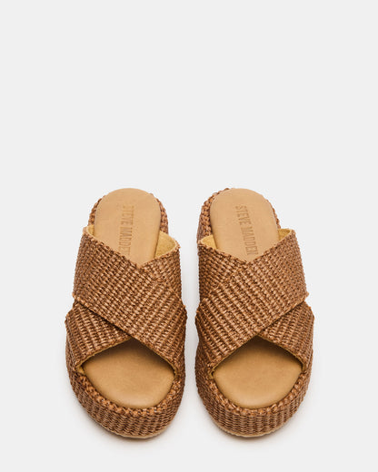 TULUM Brown Raffia Platform Flatform Women's Sandal | Steve Madden Value