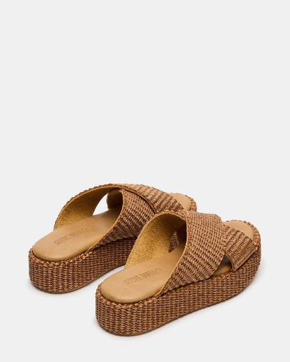 TULUM Brown Raffia Platform Flatform Women's Sandal | Steve Madden Value