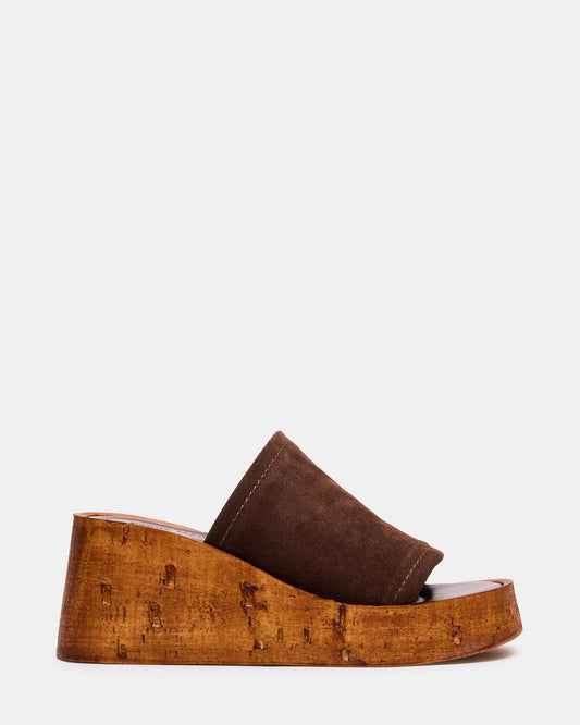 CELLAR Brown Suede Platform Wedge Square-Toe Women's Sandal | Steve Madden Value