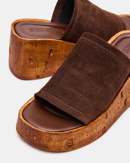 CELLAR Brown Suede Platform Wedge Square-Toe Women's Sandal | Steve Madden Value
