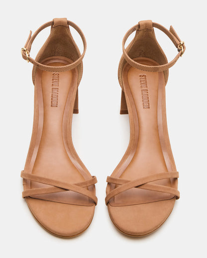 RAE Tan Nubuck Strappy Block Heel Women's Sandal | Steve Madden Great Value