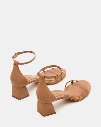 RAE Tan Nubuck Strappy Block Heel Women's Sandal | Steve Madden Great Value