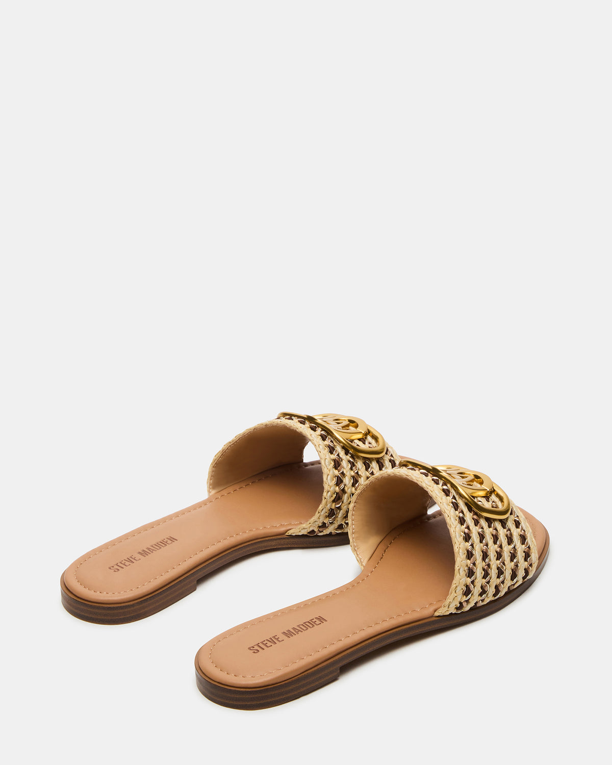 KORA Brown Raffia Gold Detail Slide Women's Sandal | Steve Madden Trusted